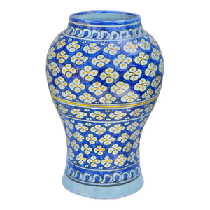 Early 20th Century Handmade Blue & Orange-Patterned Andalusian Ceramic Vase