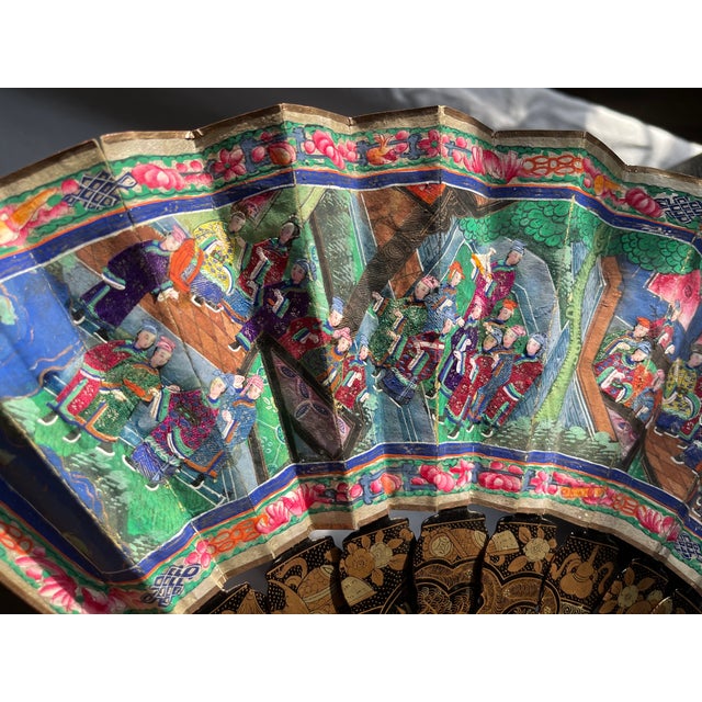19th Century Chinese Export Hand Painted Manderin Fan For Sale In Boston - Image 6 of 11