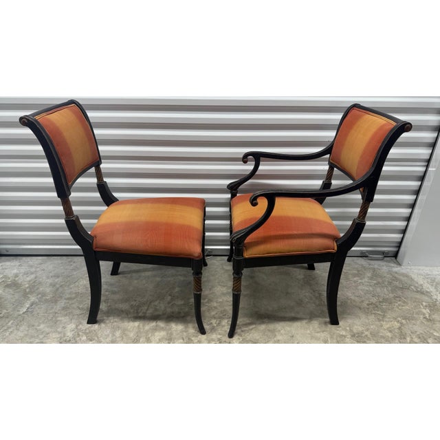 Set of 6 Regency Style Dining Chairs – Rich Ebonized Frames With Rope-Twist Detailing For Sale In Miami - Image 6 of 13