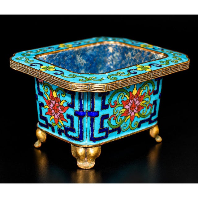 Metal Chinese Antique Cloisonne Censer Brass Incense Burner Turquoise Enamel For Sale - Image 7 of 13