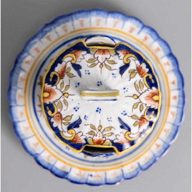 1900 - 1909 Antique French Faience Desvres Lidded Butter Bowl Dish For Sale - Image 5 of 8