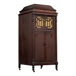Antique Silvertone Floor Phonograph Cabinet With Records For Sale