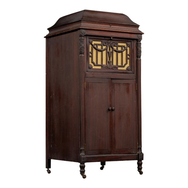 Antique Silvertone Floor Phonograph Cabinet With Records For Sale