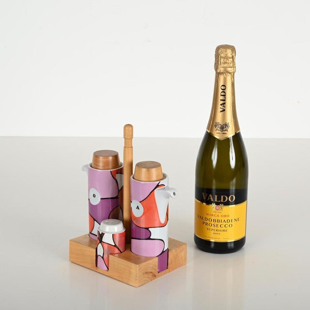 Mid-Century Italian Ceramic Oil and Vinegar Cruet Set from Franco Pozzi, 1970s, Set of 4 For Sale - Image 3 of 18