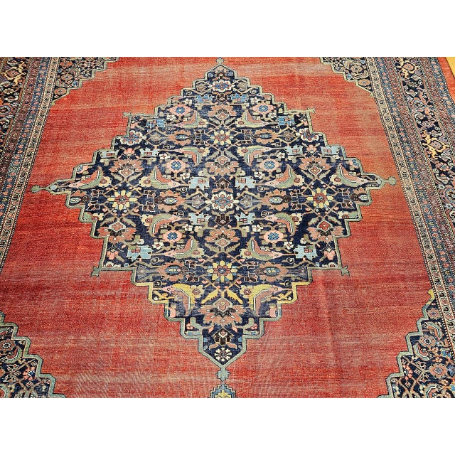 19th Century Oversized Persian Bidjar Rug, Hand-Knotted Wool, Geometric Pattern, Red & Navy, 11x15 For Sale - Image 12 of 18