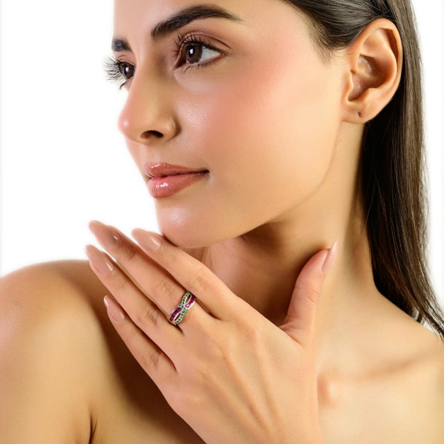 Not Yet Made - Made To Order Elegant Square Cut Emerald & Ruby Infinity Band Ring for Women Crafted in 925 Silver - Size 7 For Sale - Image 5 of 10