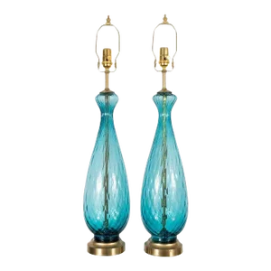 Pale Blue Murano Glass Lamps - A Pair