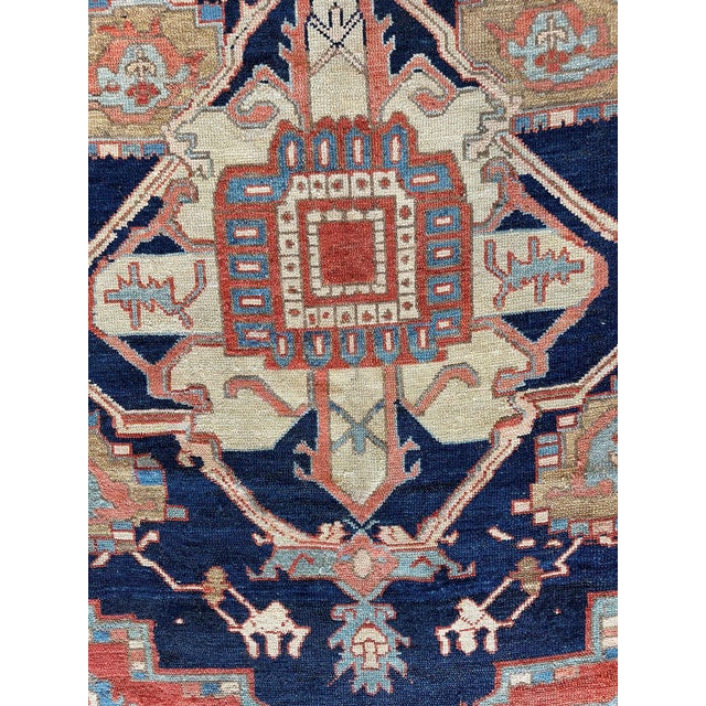 Antique Persian Serapi Carpet Handmade Oriental Rug Light Blue, Ivory, Rusty Red For Sale - Image 13 of 18