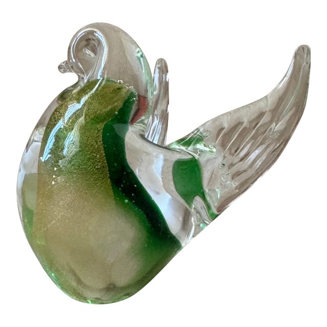 Vintage Murano Barovier Toso Yellow Blue Spots Gold Fleck Italian Art Glass Love Bird Figurine Paperweight For Sale