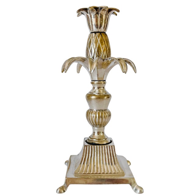 Hollywood Regency Vintage Hollywood Regency Silver Plated Brass Pineapple Candlesticks - A Pair For Sale - Image 3 of 10