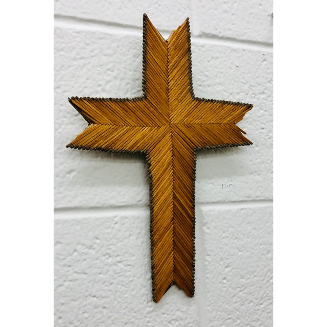 Rustic Antique Folk / Tramp Art Match Stick Cross For Sale - Image 3 of 13