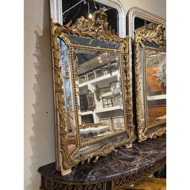 Gold Near Pair of 19th C. French Giltwood Cushion Mirrors For Sale - Image 8 of 8