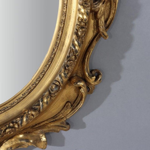 Antique Louis XIV Floral Carved Giltwood Oval Wall Mirror C1880 For Sale - Image 4 of 8