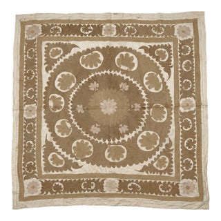 Handmade Neutral Tan Suzani Wall Tapestry For Sale