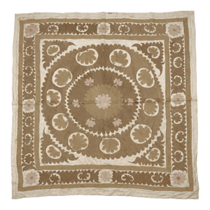 Handmade Neutral Tan Suzani Wall Tapestry