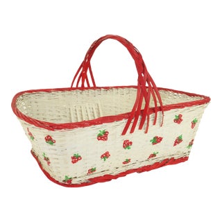 Vintage Painted Wood Wicker Strawberry Basket For Sale