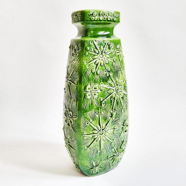 West German Scheurich ceramic vase, 1960s Large West German Scheurich Fat Lava ceramic vase with expressionist green...