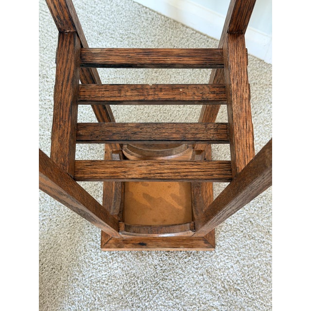 Arts and Crafts Oak Tile Top Table, Plant Stand For Sale - Image 10 of 11
