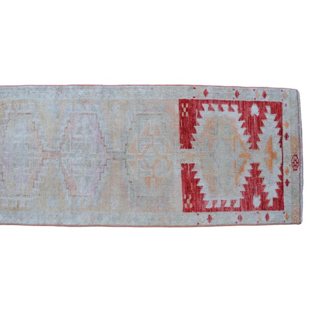 Hand-Made Turkish Runner Rug . Soft Colors Tribal Herki Runner Rug Hallway Decor - 2′4″ × 13′ For Sale - Image 10 of 12