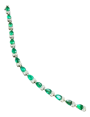 8 Ct Natural Brazil Emerald & Diamond Tennis Bracelet 14 Karat Yellow Gold 7 "