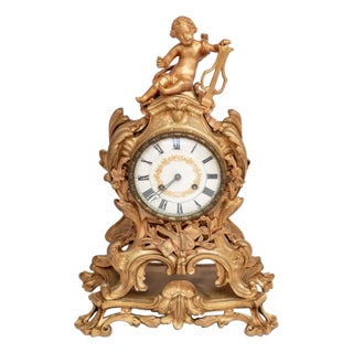 Louis XV Style Gilt Bronze Mantel Clock, 19th Century For Sale