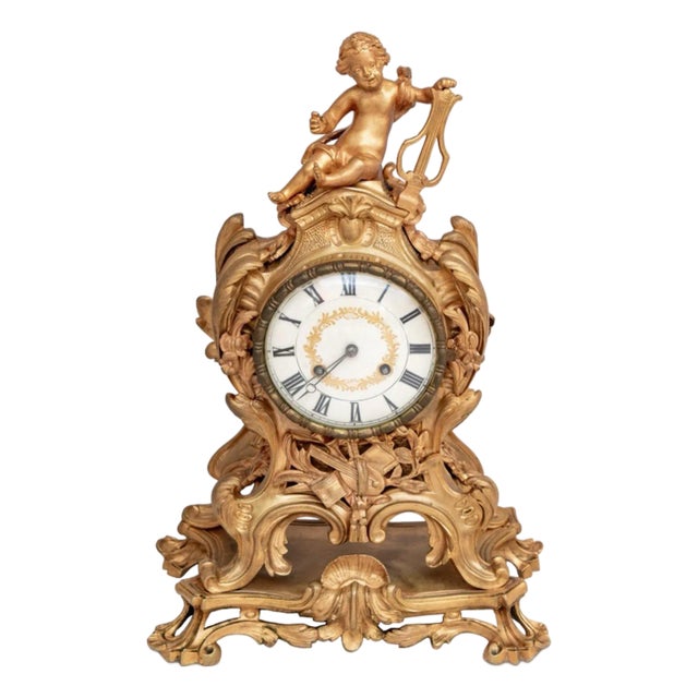 Louis XV Style Gilt Bronze Mantel Clock, 19th Century For Sale