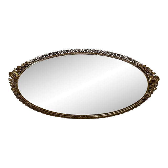 1960s Hollywood Regency Goldtone Oval Dresser Mirror For Sale
