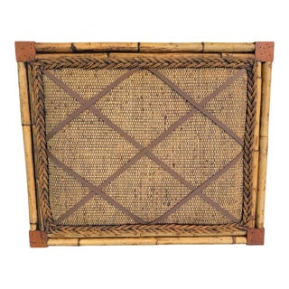 Vintage Bamboo & Rattan Tack Board With Leather Lattice For Sale