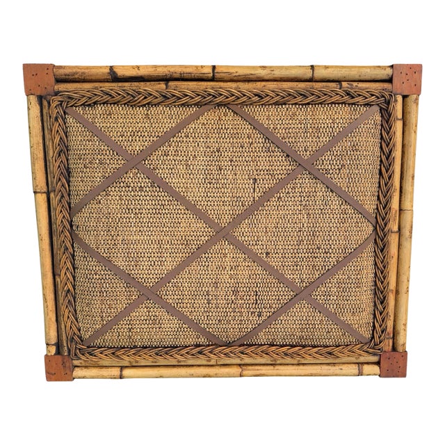 Vintage Bamboo & Rattan Tack Board With Leather Lattice For Sale
