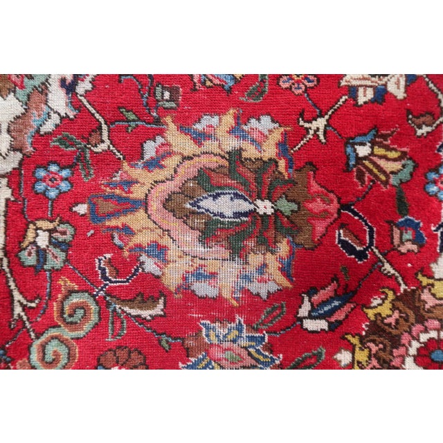 Textile 1920s, Antique Tabriz Wool Rug, Allover Shah Abbasi Floral, Crimson Field, 9 X 13 For Sale - Image 7 of 16
