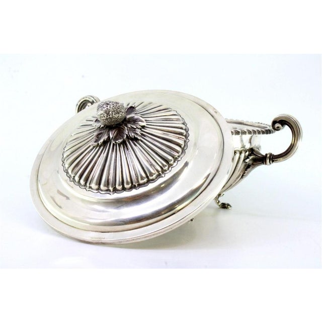Silver Tureen with Reliefs, Handles, Lid Knob and Claw-Shaped Feet For Sale - Image 5 of 8