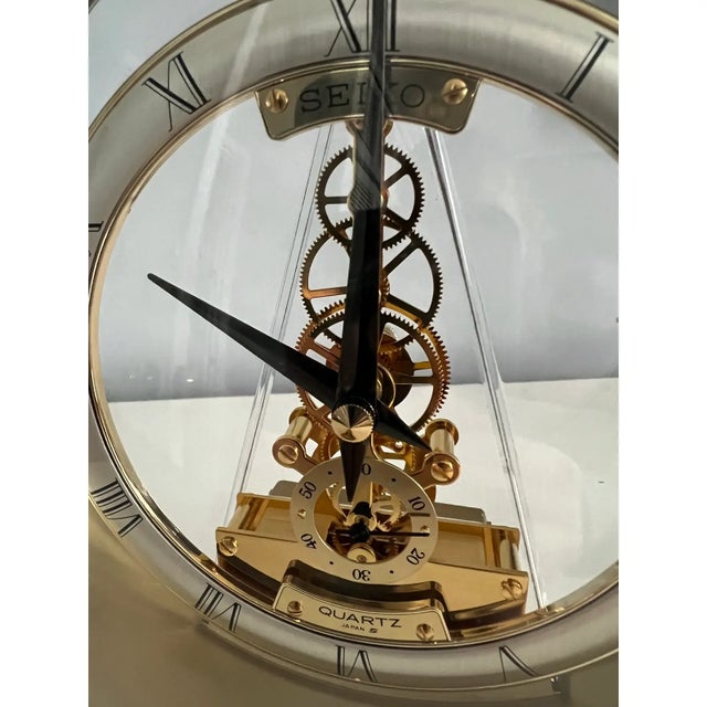 1990s Brass & Glass Seiko Skeleton Clock For Sale - Image 4 of 12