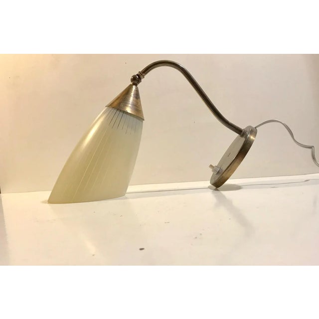 Metal Scandinavian Modern Brass & Pinstripe Glass Wall Lamp, 1950s For Sale - Image 7 of 7