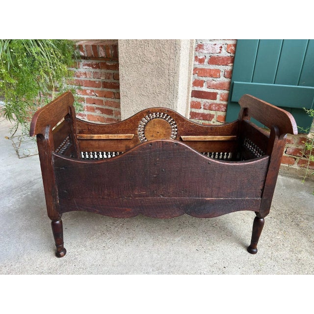 Antique French Carved Planter Breton Brittany Oak Doll Bed Fireside Box C1890 For Sale - Image 10 of 18