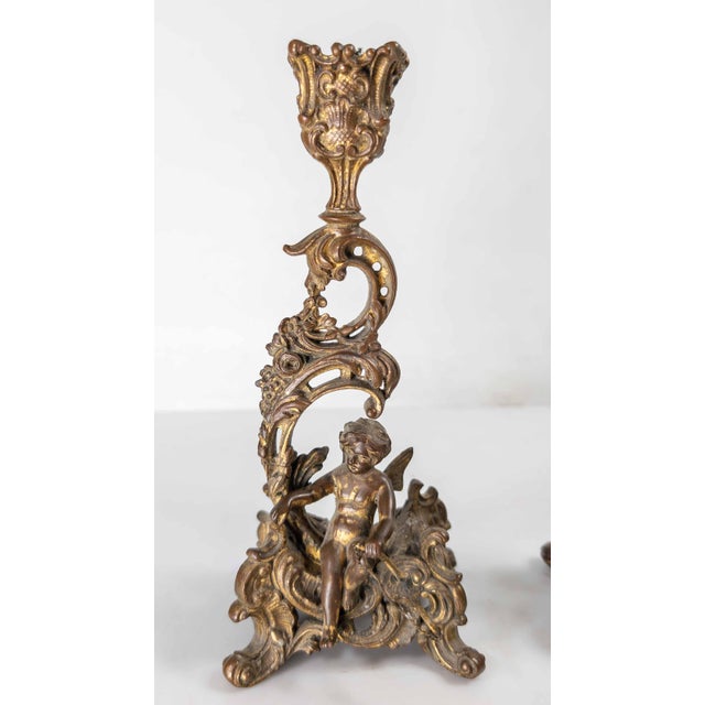 Rococo 19th Century Pair of French Rococo Revival Gilt Bronze or Copper Alloy Candlesticks For Sale - Image 3 of 14