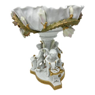 Antique Cherubs Centerpiece Compote With Small Vase Moore Brothers British For Sale