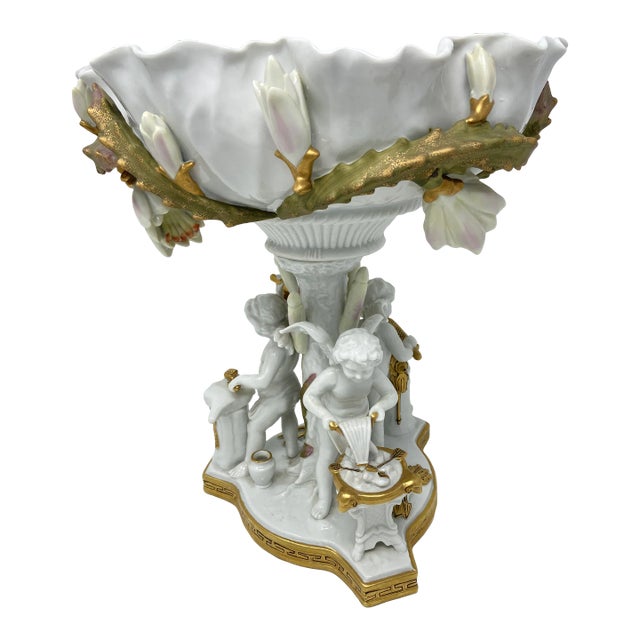 Antique Cherubs Centerpiece Compote With Small Vase Moore Brothers British For Sale