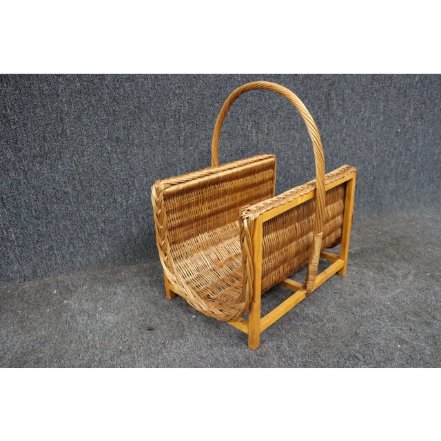 Mid Century Modern wicker magazine rack