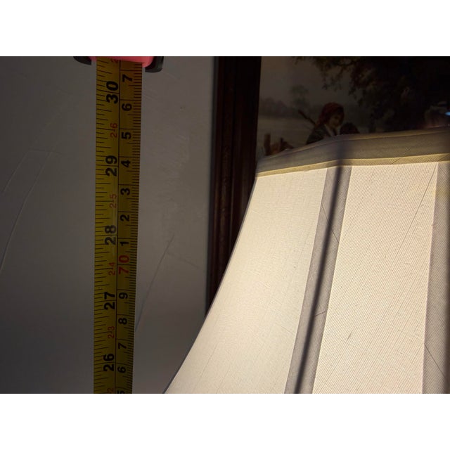 Classy Vintage Blue & White Porcelain Table Lamp With Floral Detail 29" For Sale - Image 4 of 6