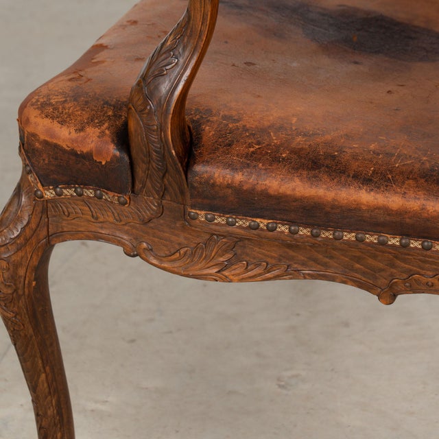 Pair of 20th Century French Oak Armchairs With Vintage Leather For Sale - Image 15 of 18