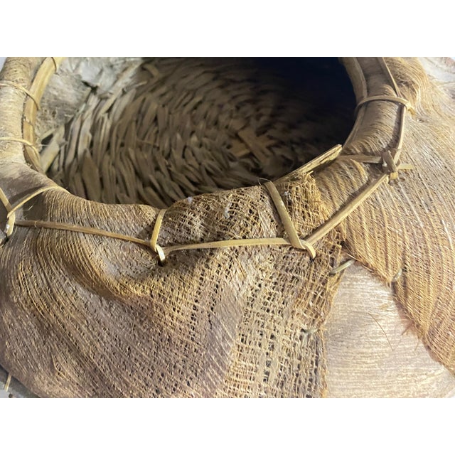 Brown Large Italian Rattan and Wood Basket Bowl Centerpiece, 1970s For Sale - Image 8 of 16