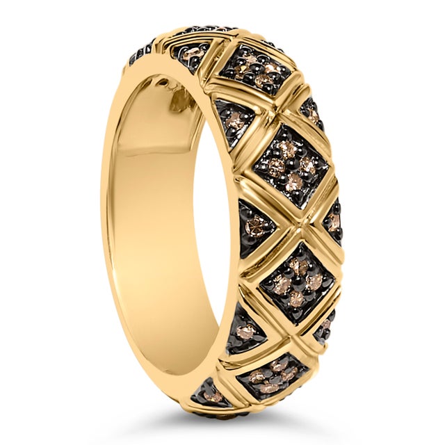 Haus of Brilliance 10K Yellow Gold Plated .925 Sterling Silver 3/8 Cttw Champagne Diamond Geometric Style Band Ring - Size 7 For Sale - Image 4 of 6