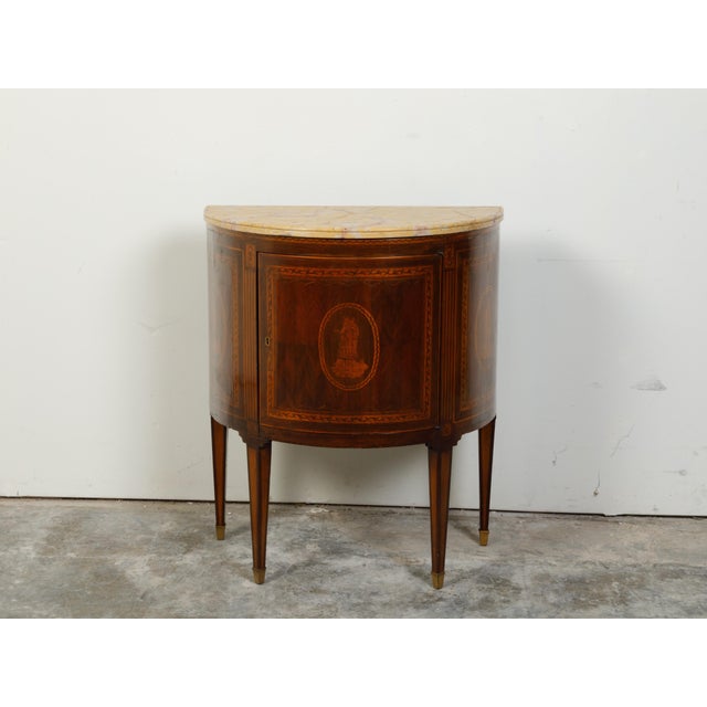 18th Century Italian Neoclassical 18th Century Walnut Demilune Cabinet with Marquetry Décor For Sale - Image 5 of 12