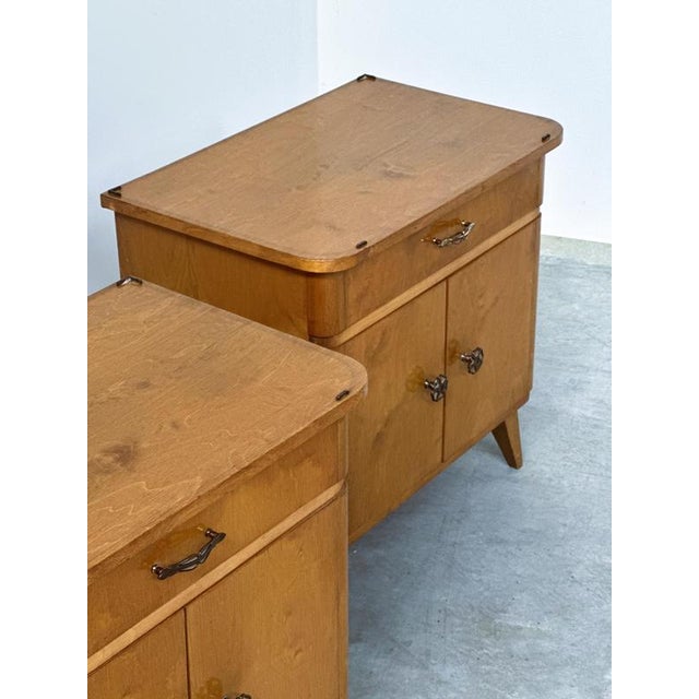 Mid-Century Bedside Cabinets with Compass Legs, 1950s, Set of 2 For Sale - Image 6 of 13