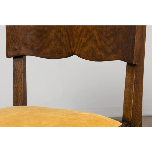 Pair of 1930s French Art Deco Mustache-Back Oak and Walnut Side Accent Chairs For Sale - Image 9 of 18