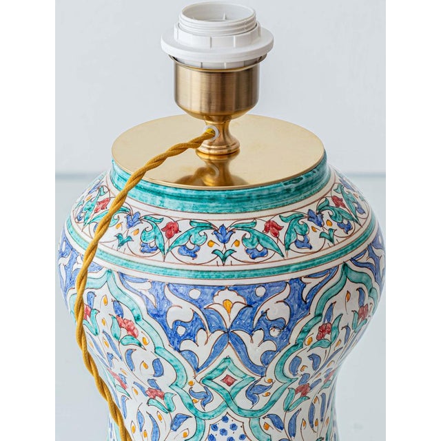 Metal Spanish Hand-Painted Ceramic Table Lamp from Granada Pottery For Sale - Image 7 of 17