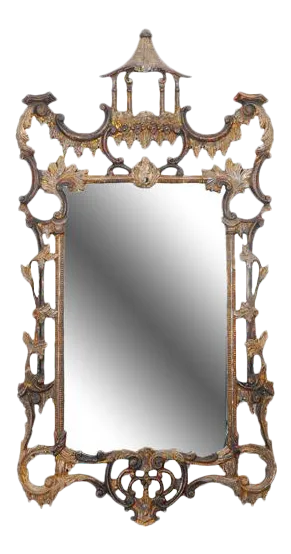 Vintage Italian Chinese Hand Carved Mirror With Chippendale Style