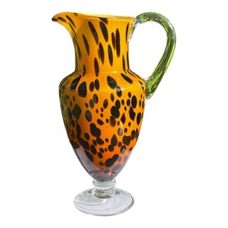 Vintage Italian Style Leopard Spot Art Glass Pitcher For Sale