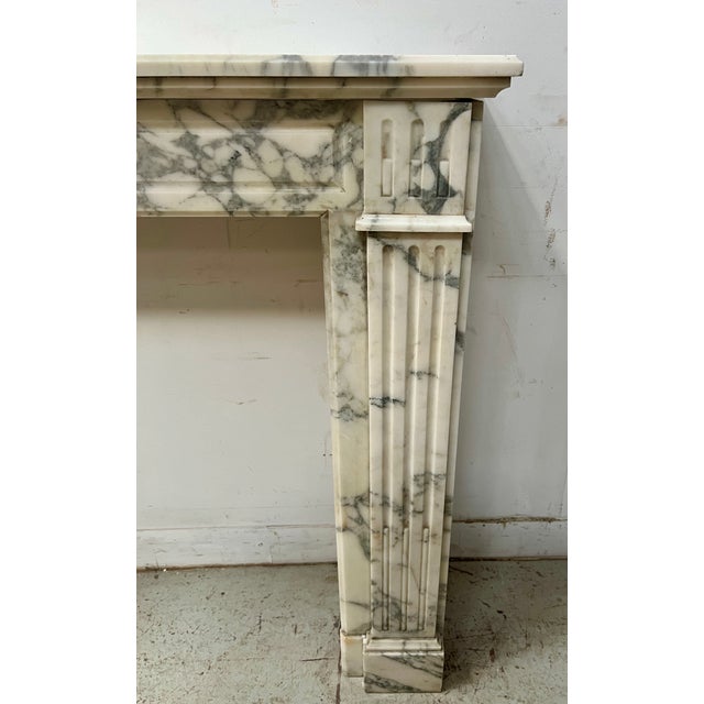 Gray Louis XVI Style Fireplace in White Carrara Veined Marble, 19th Century For Sale - Image 8 of 16