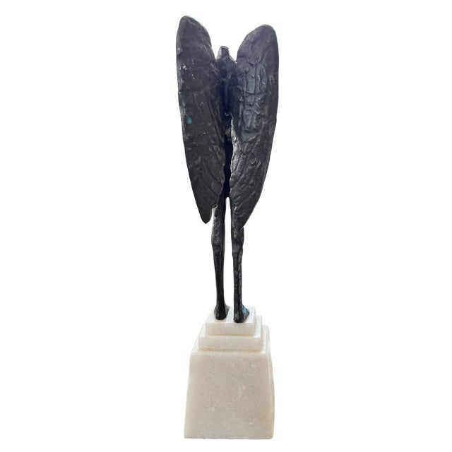 Global Views Global Views Cast Iron Winged Torso Sculpture on Solid Alabaster Pedestal, After Alberto Giacometti, 15.5" For Sale - Image 4 of 6